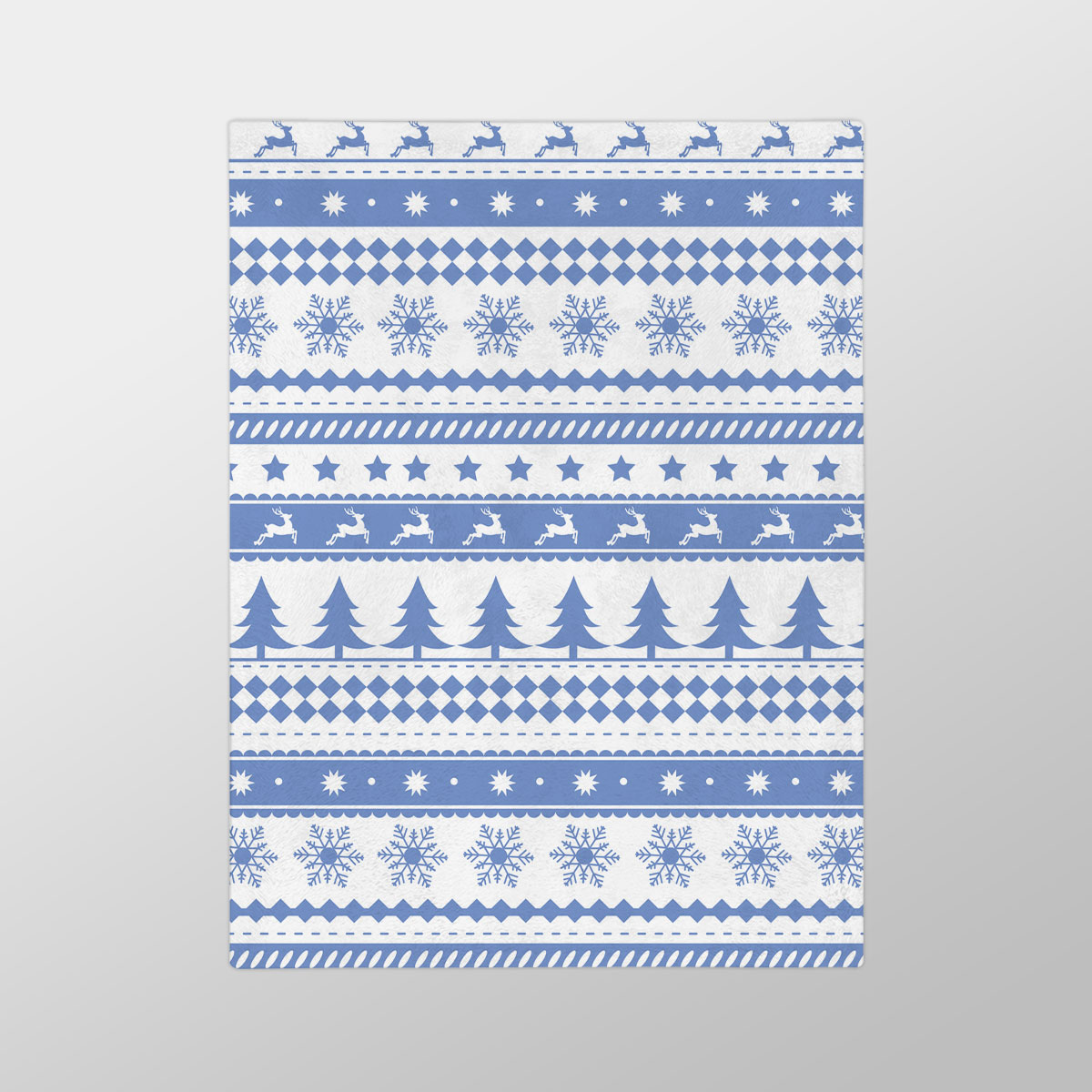 Christmas Pine Tree Silhouette, Reindeer And Snowflake Seamless Blue Pattern Velveteen Minky Blanket