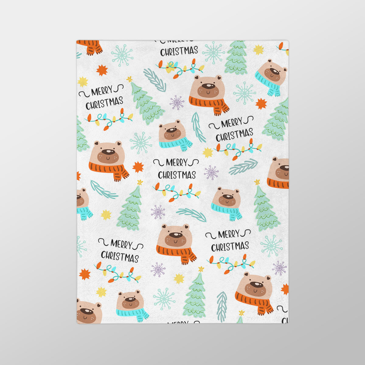 Merry Christmas With Polar Bear, Snowflake, Christmas Tree Velveteen Minky Blanket