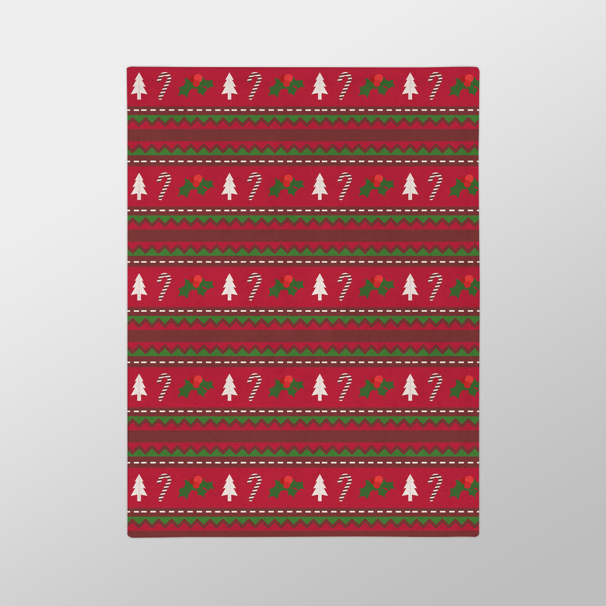 Red Green And White Christmas Tree, Holly Leaf With Candy Cane.jpg Velveteen Minky Blanket