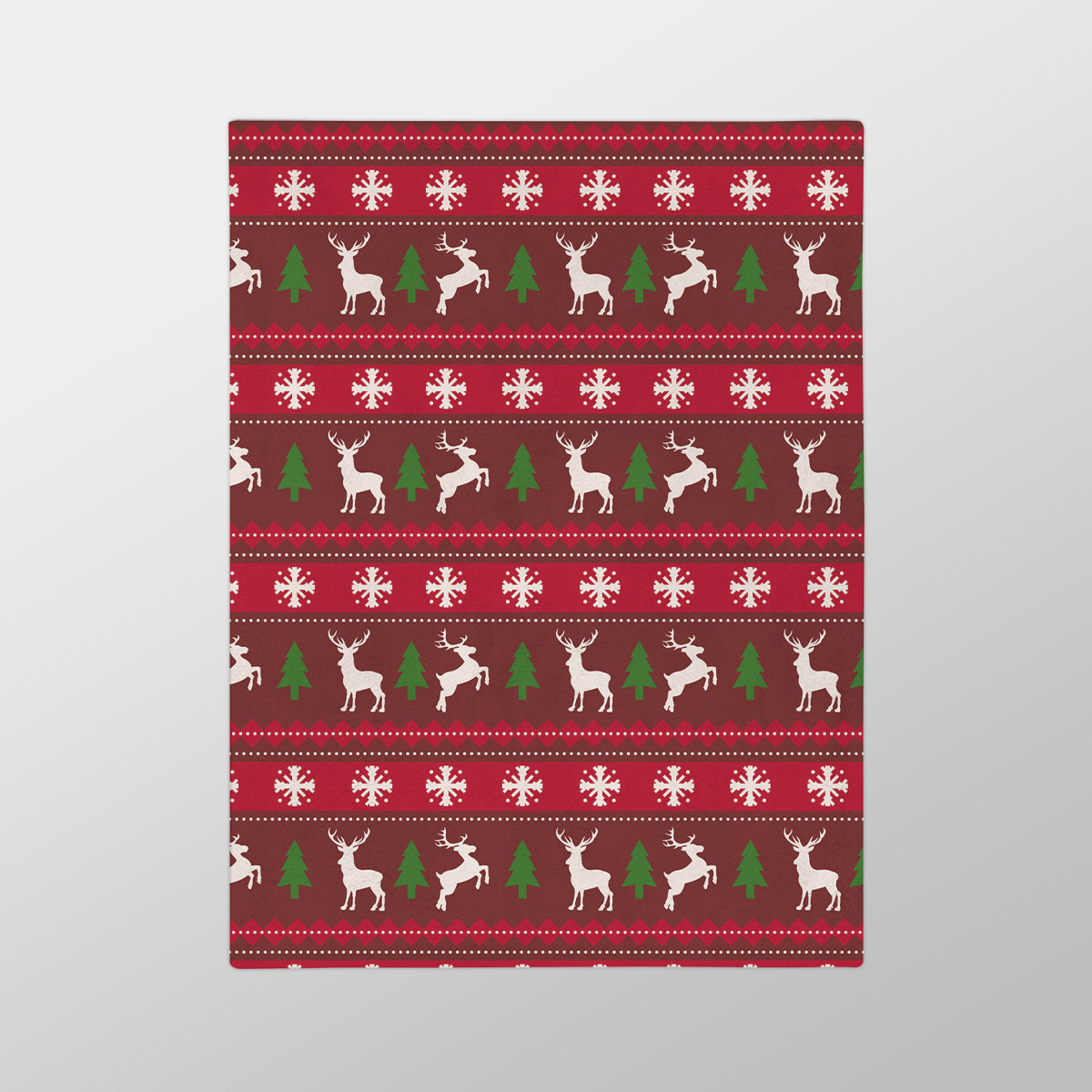 Red Green And White Christmas Tree, Reindeer With Snowflake Velveteen Minky Blanket