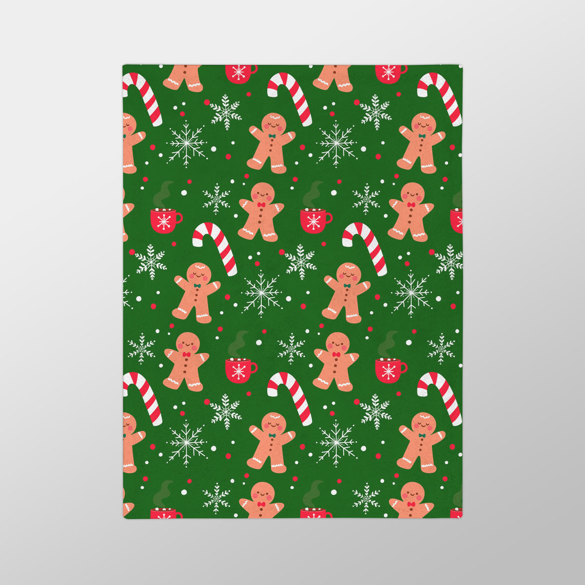 Red Green And White Gingerbread Man, Candy Cane With Snowflake Velveteen Minky Blanket