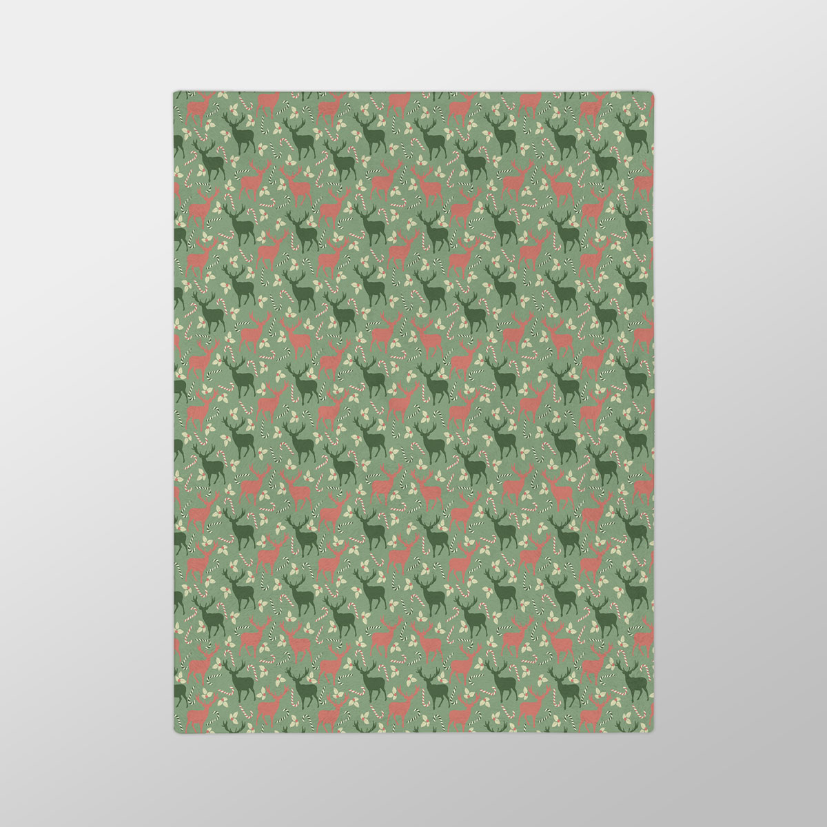 Reindeer, Christmas Flowers And Candy Canes Velveteen Minky Blanket