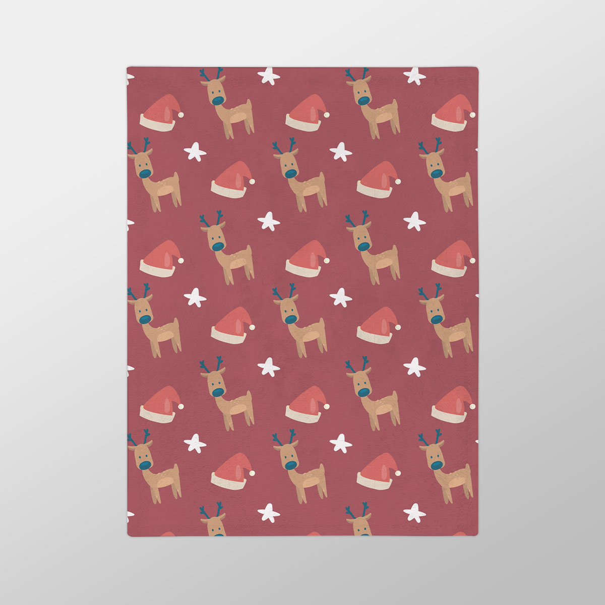 Reindeer Clipart, Santa Hat And Star Seamless Red Pattern Velveteen Minky Blanket