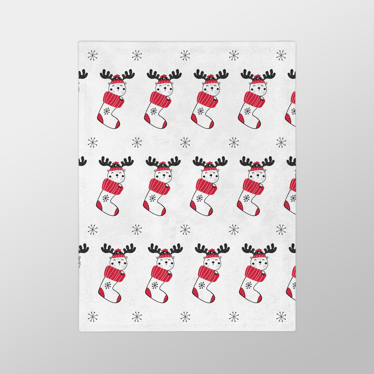 Reindeer Clipart In Hand Drawn Red Socks And Snowflake Clipart Seamless White Pattern Velveteen Minky Blanket