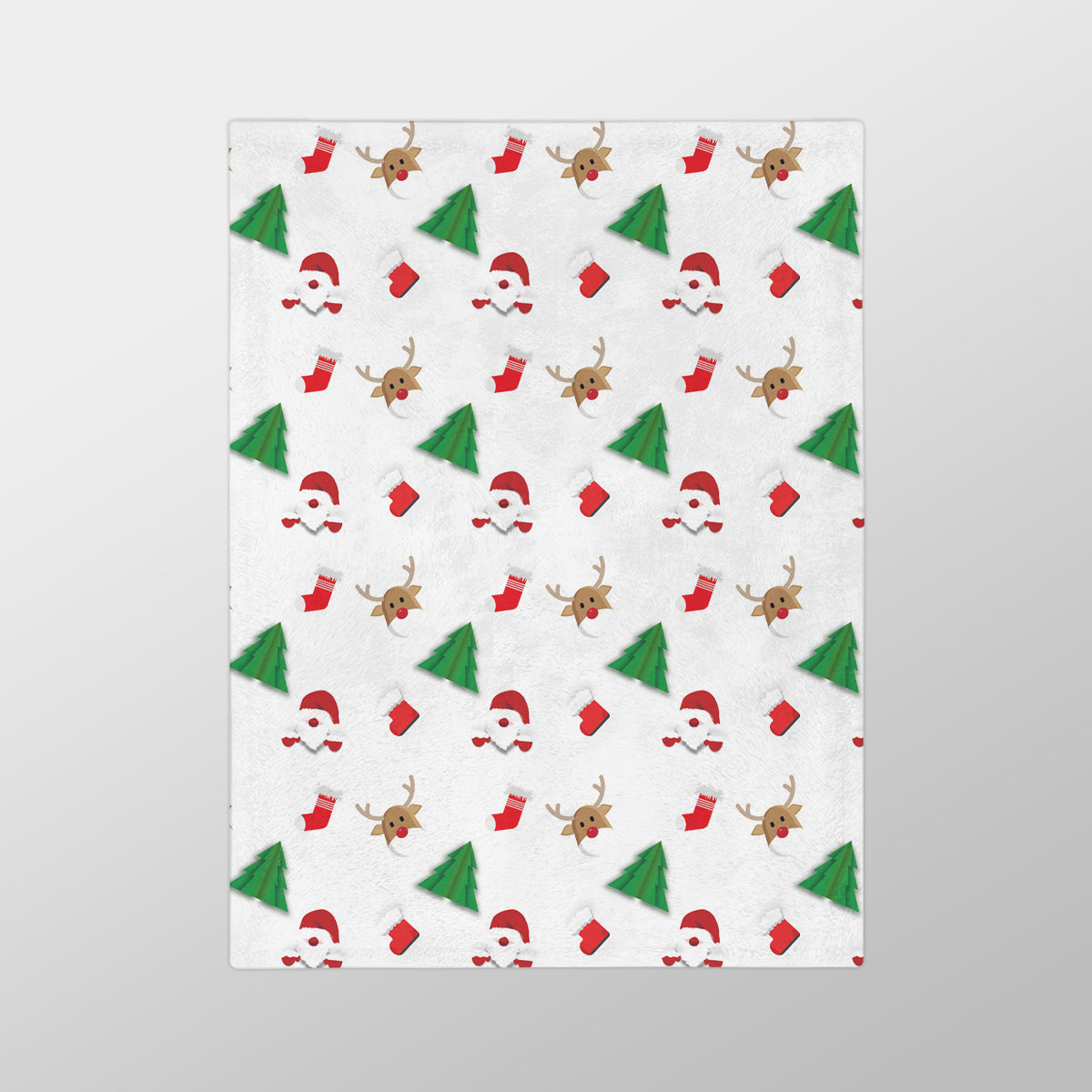 Santa Claus, Pine Tree Silhouette, Christmas Reindeer And Red Socks Seamless Pattern Velveteen Minky Blanket