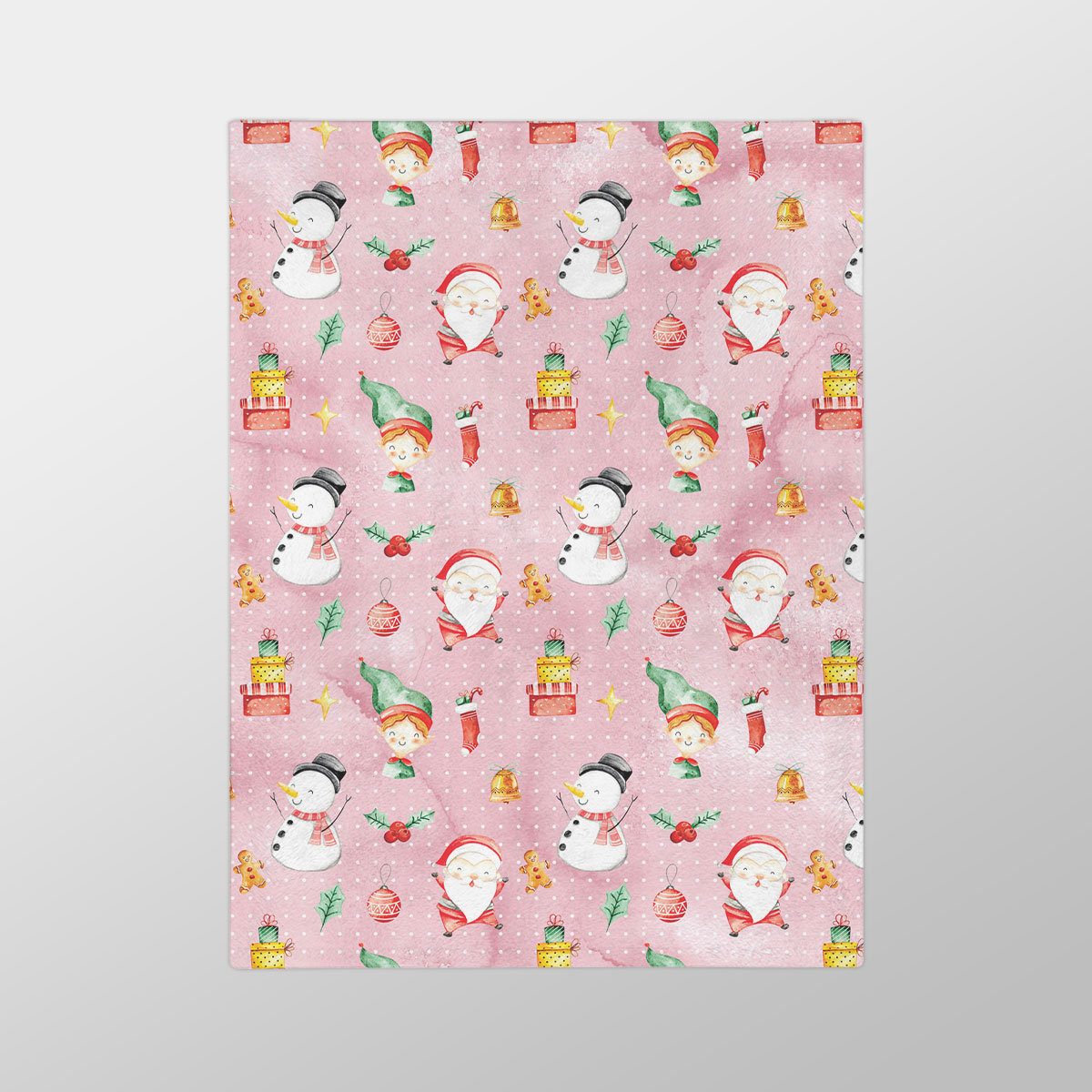 Santa Clause, Snowman And Christmas Elf With Christmas Gifts Velveteen Minky Blanket