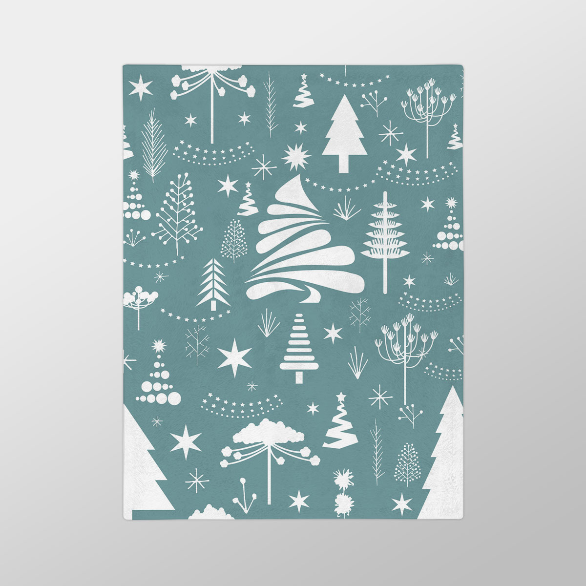 White And Blue Pine Tree Silhouette Pattern Velveteen Minky Blanket