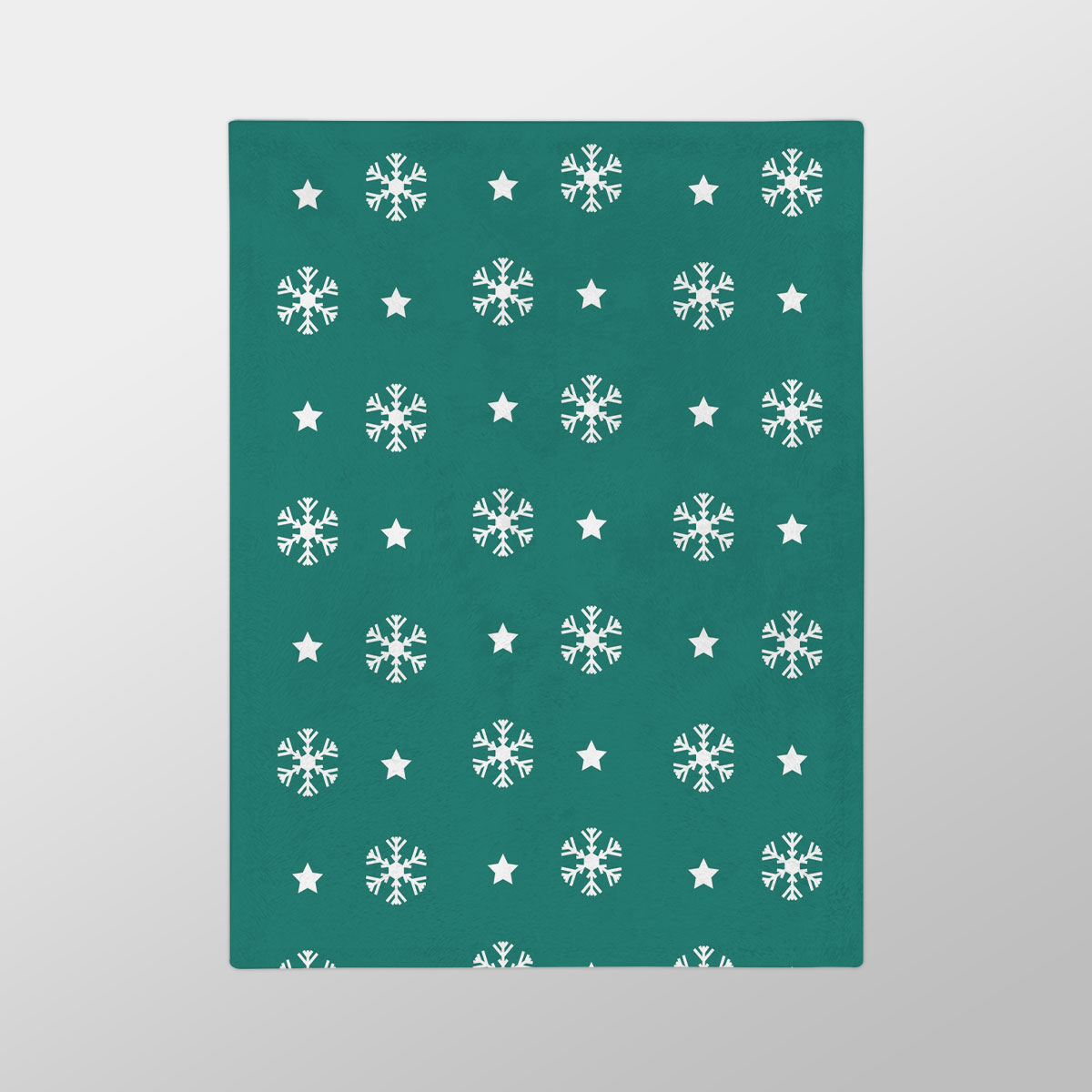 White And Dark Green Snowflake With Christmas Star Velveteen Minky Blanket