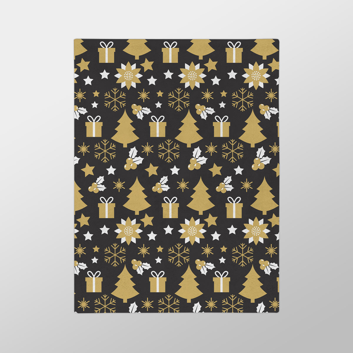 White And Gold Christmas Gift, Christmas Tree, Snowflake On Black Background Velveteen Minky Blanket