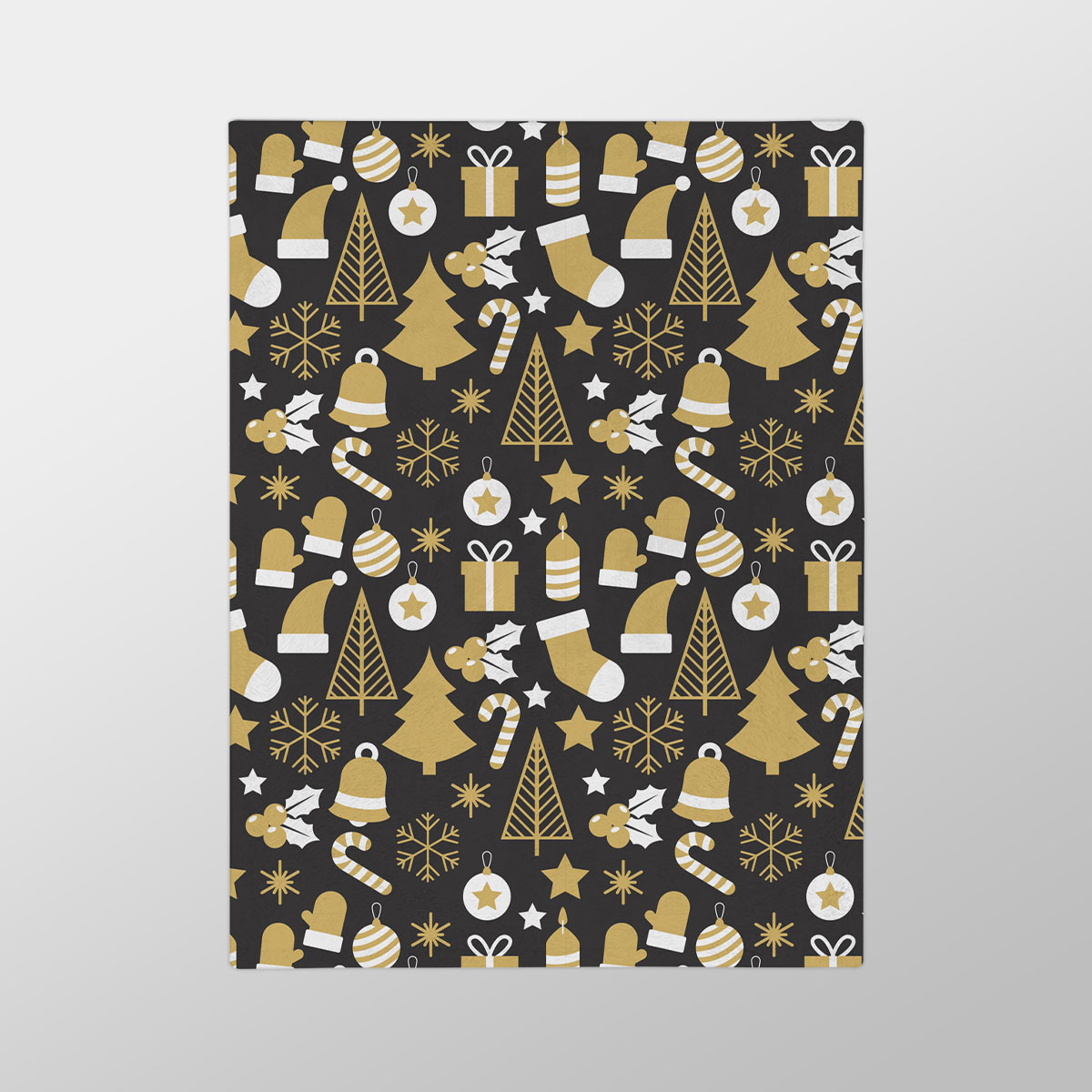 White And Gold Christmas Socks, Christmas Tree, Candy Cane On Black Background Velveteen Minky Blanket