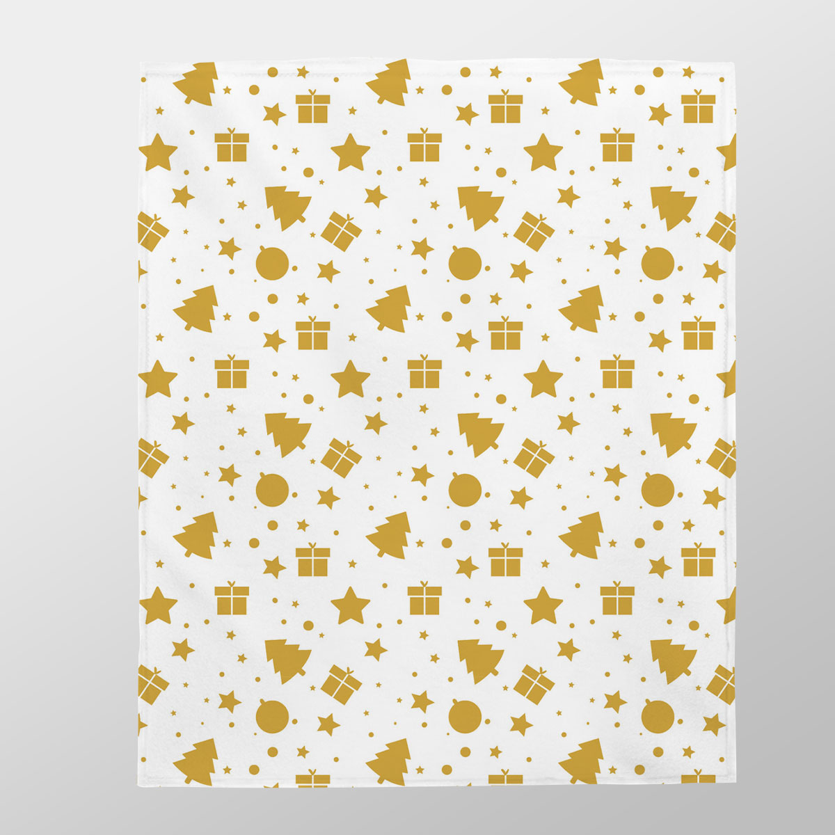 Christmas Gifts, Baudles And Pine Tree Silhouette Filled In Gold Color Pattern Velveteen Plush Blanket