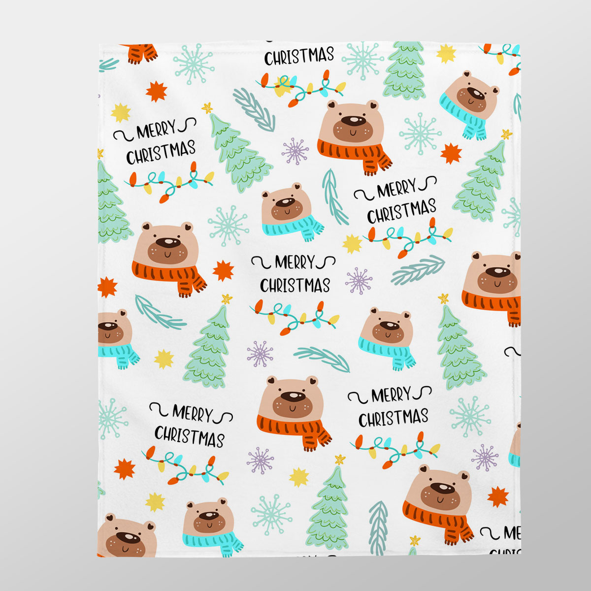 Merry Christmas With Polar Bear, Snowflake, Christmas Tree Velveteen Plush Blanket