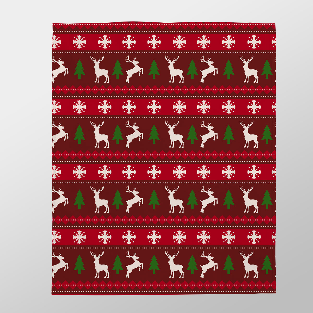 Red Green And White Christmas Tree, Reindeer With Snowflake Velveteen Plush Blanket