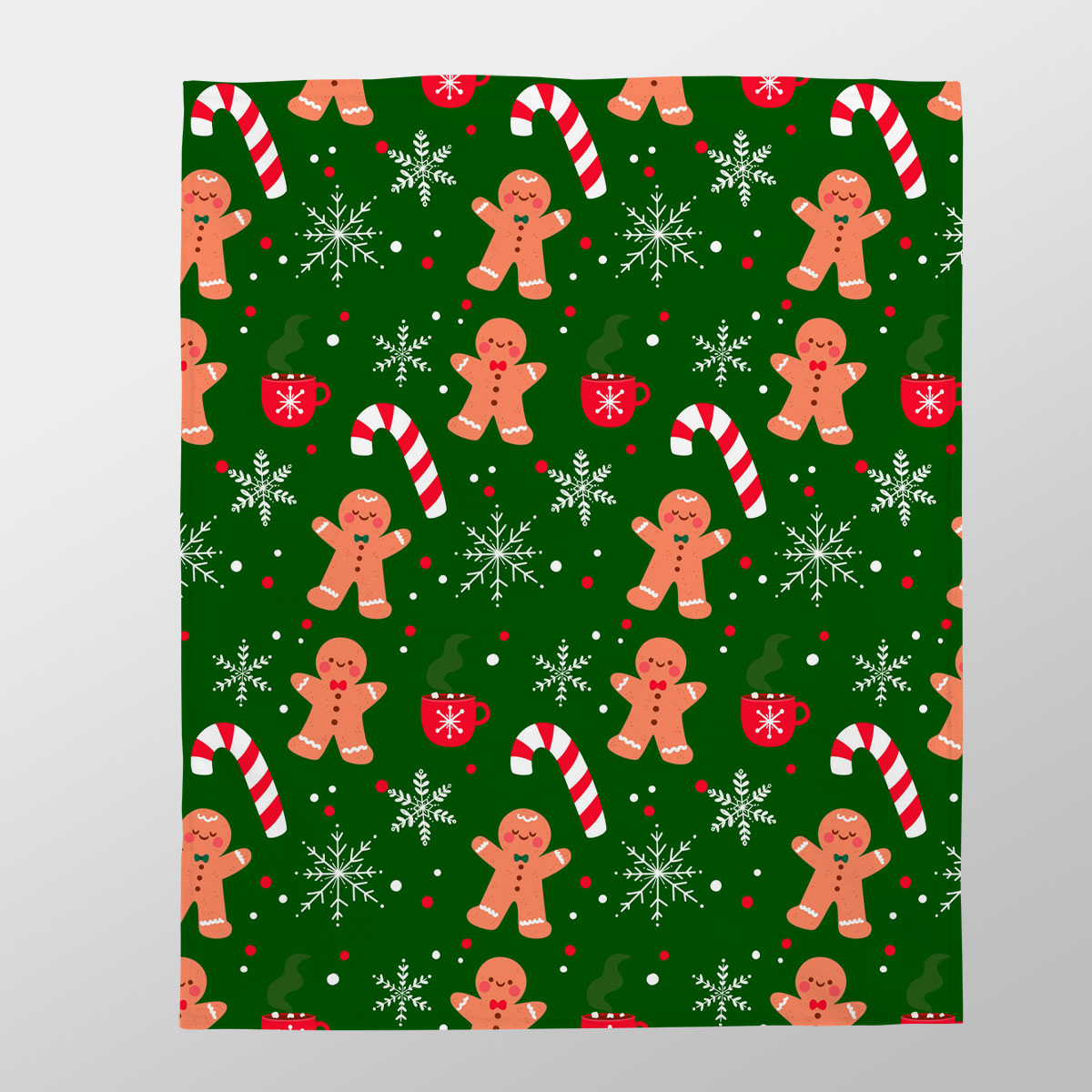 Red Green And White Gingerbread Man, Candy Cane With Snowflake Velveteen Plush Blanket