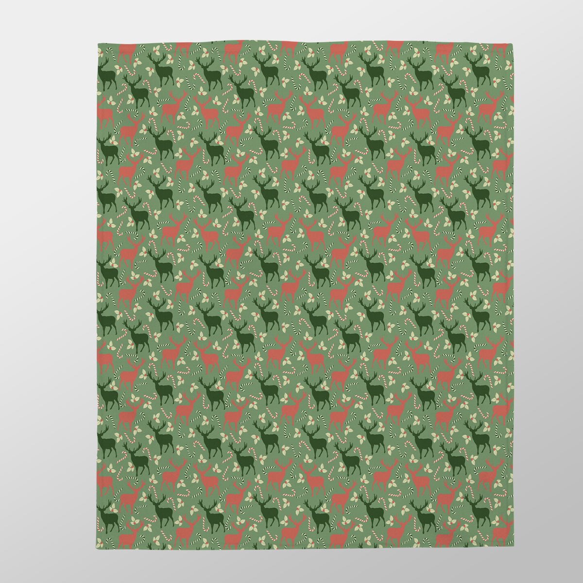 Reindeer, Christmas Flowers And Candy Canes Velveteen Plush Blanket