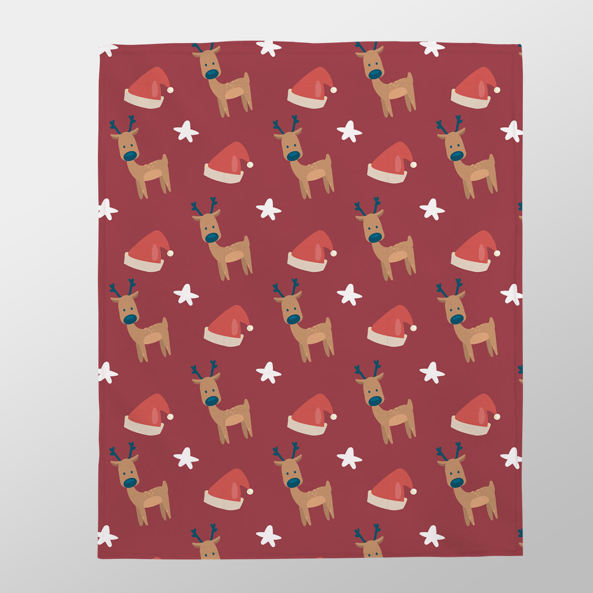 Reindeer Clipart, Santa Hat And Star Seamless Red Pattern Velveteen Plush Blanket