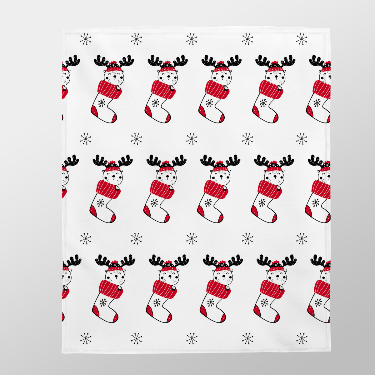 Reindeer Clipart In Hand Drawn Red Socks And Snowflake Clipart Seamless White Pattern Velveteen Plush Blanket