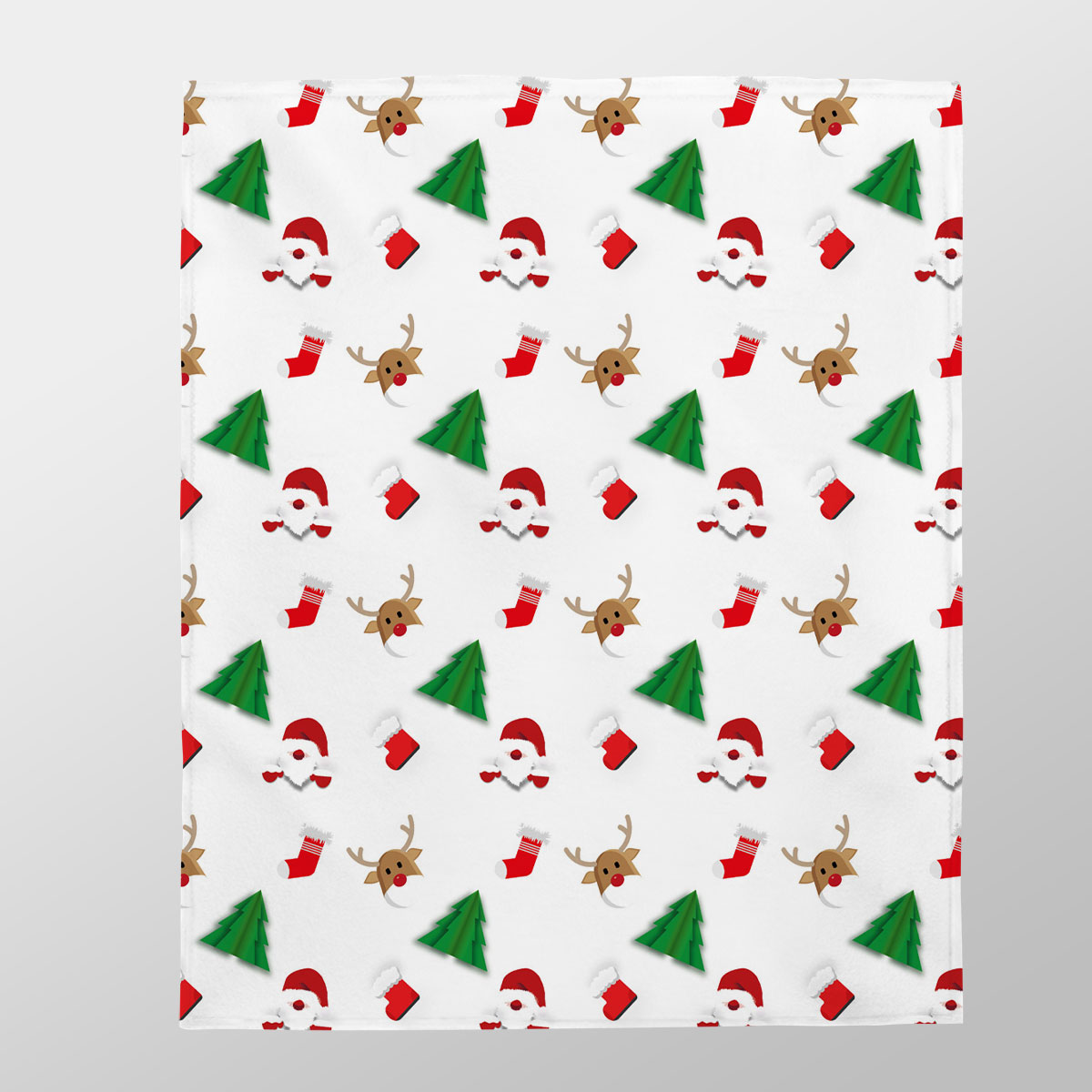 Santa Claus, Pine Tree Silhouette, Christmas Reindeer And Red Socks Seamless Pattern Velveteen Plush Blanket