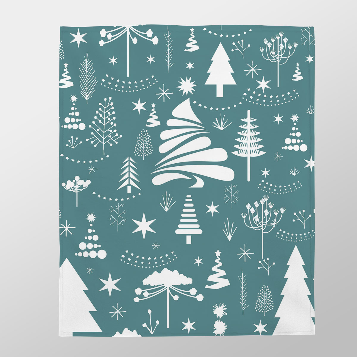 White And Blue Pine Tree Silhouette Pattern Velveteen Plush Blanket
