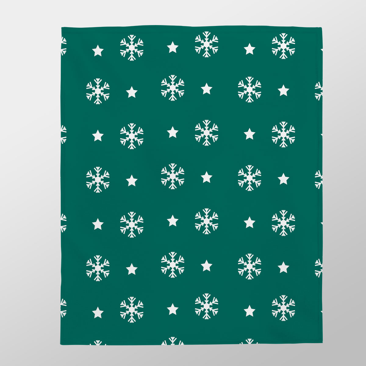 White And Dark Green Snowflake With Christmas Star Velveteen Plush Blanket