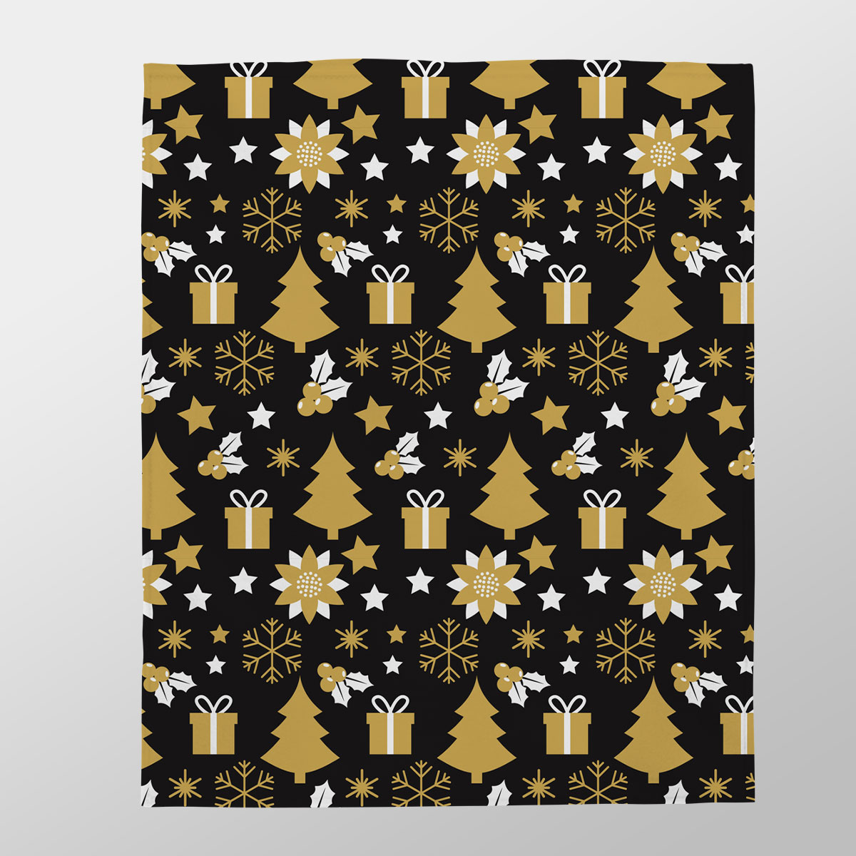 White And Gold Christmas Gift, Christmas Tree, Snowflake On Black Background Velveteen Plush Blanket