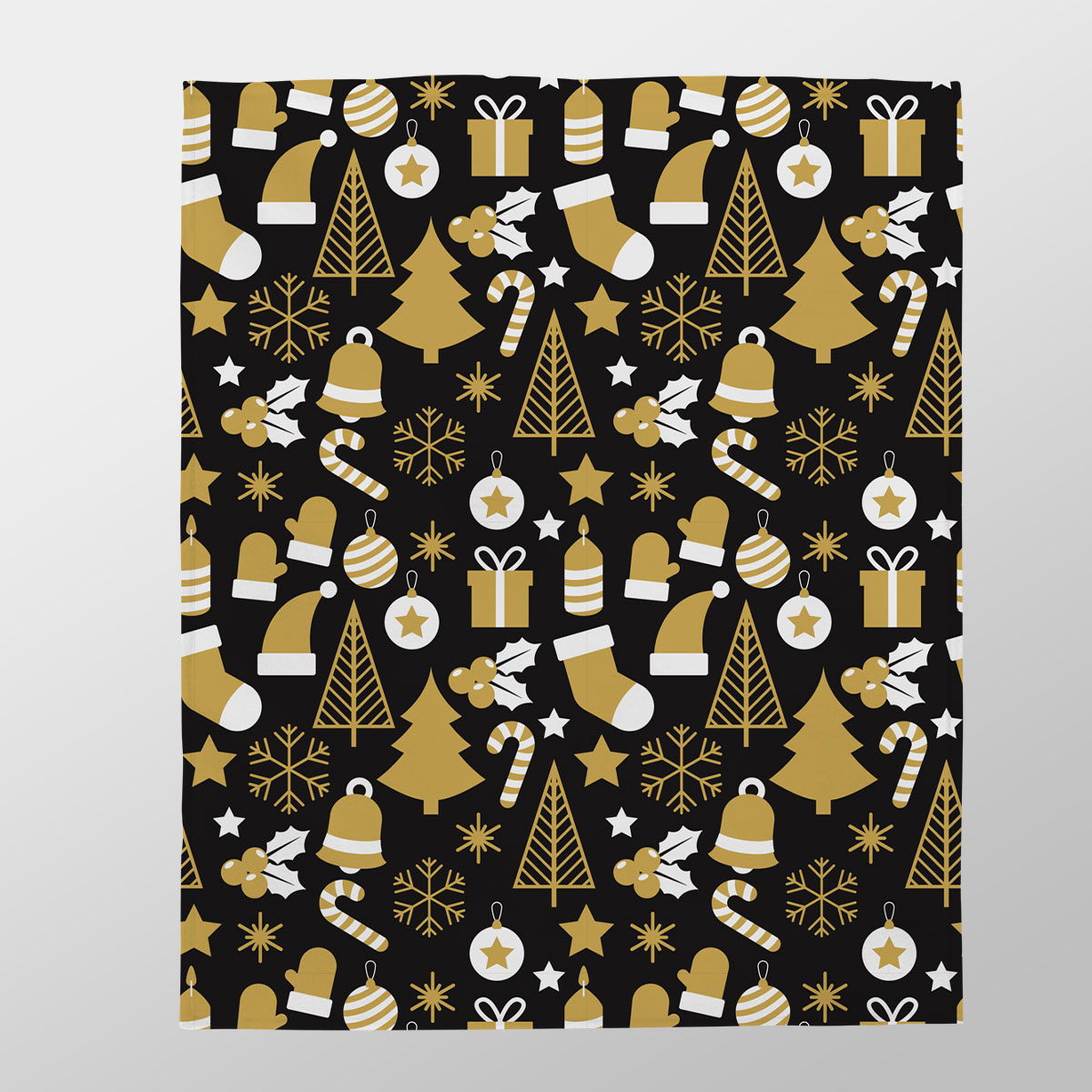White And Gold Christmas Socks, Christmas Tree, Candy Cane On Black Background Velveteen Plush Blanket
