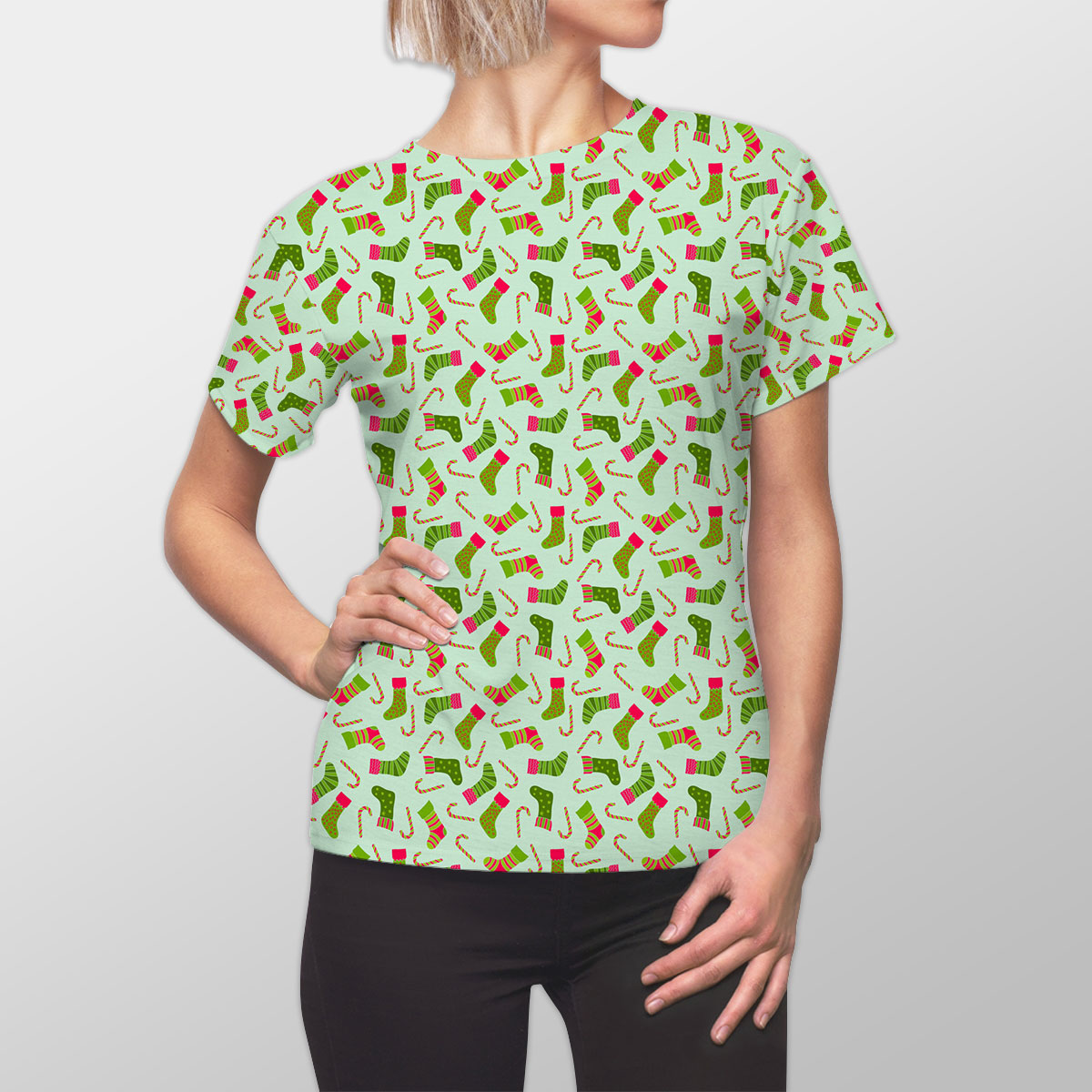 Christmas Socks, Colorful Socks And Candy Canes Women Cut Sew Tee