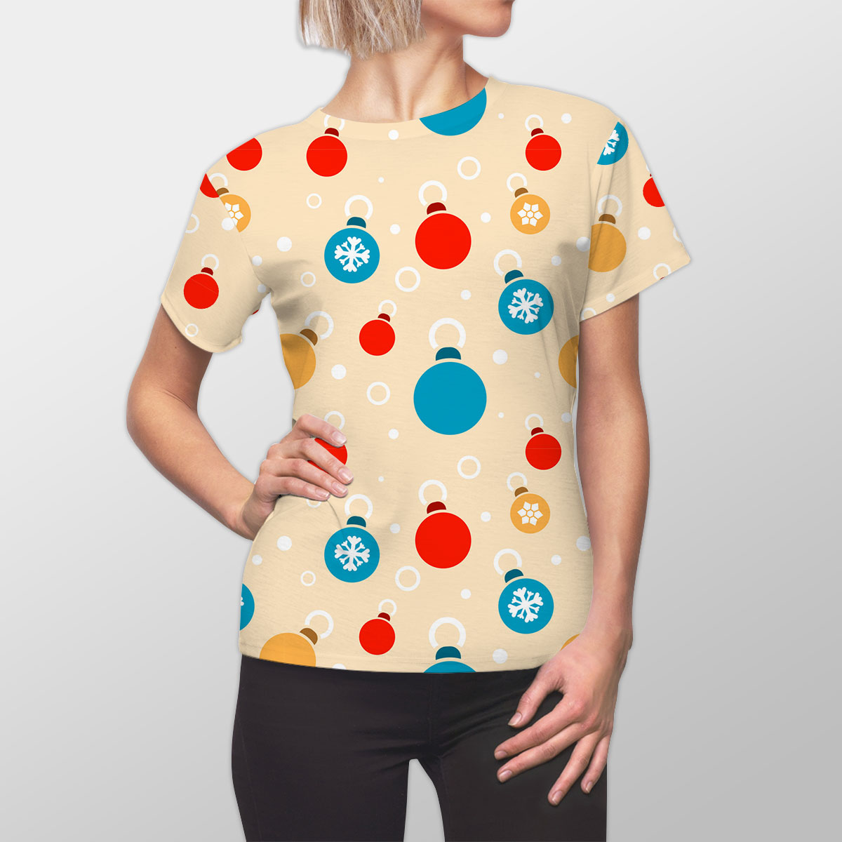 Colorful Christmas Ball On Yellow Background Women Cut Sew Tee