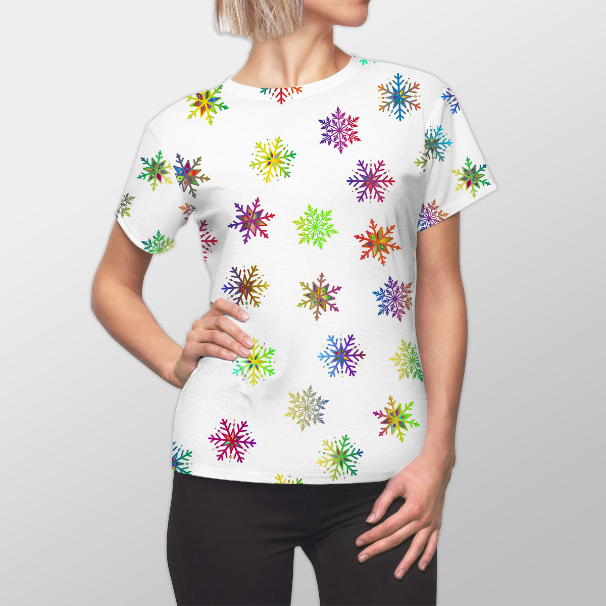 Colorfull Christmas Snowflake Clipart Seamless Pattern Women Cut Sew Tee