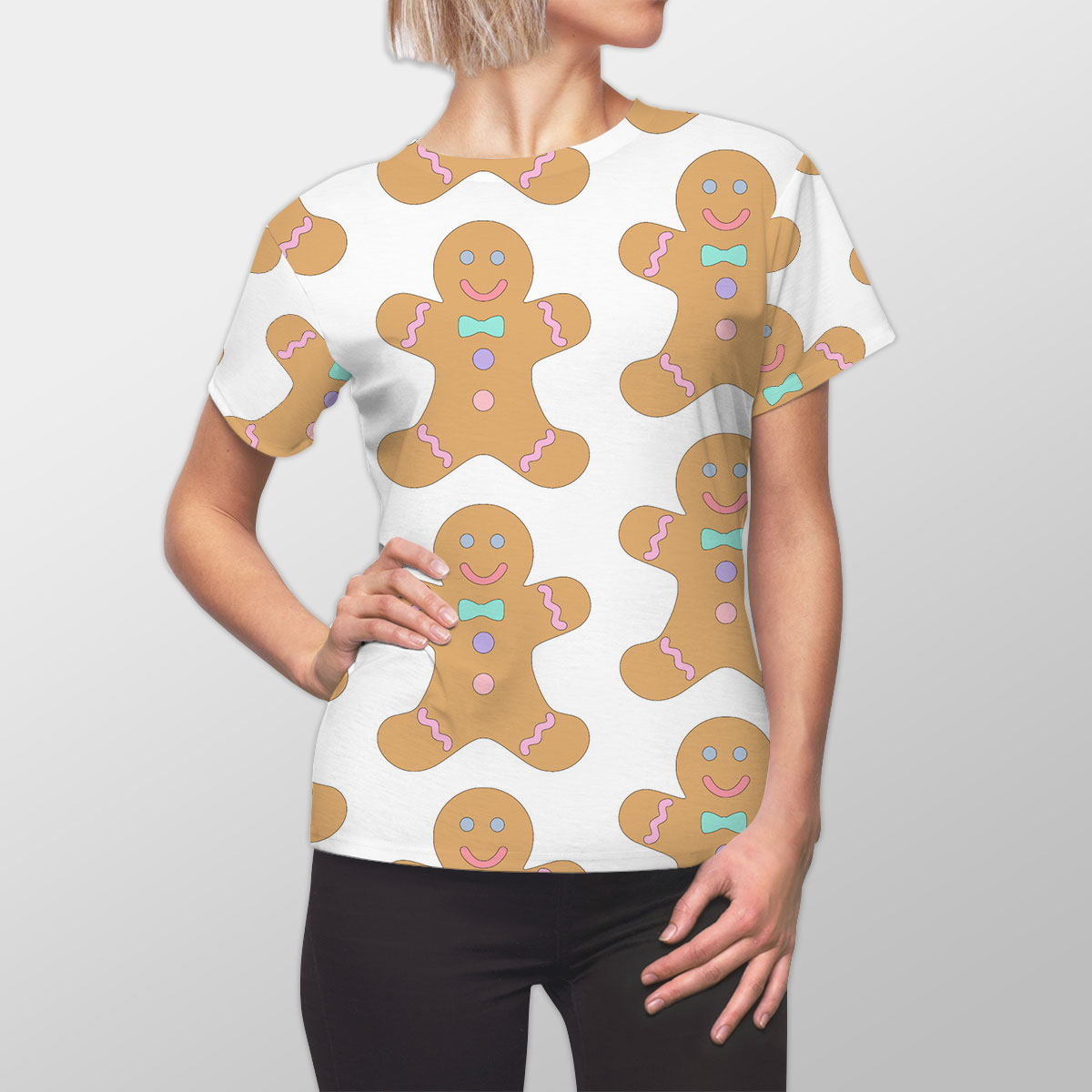 Cute Gingerbread Man Cookies Seamless Pattern Women Cut Sew Tee