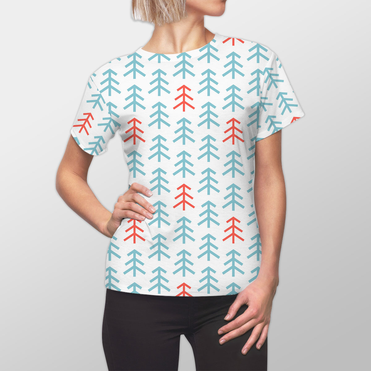 Red Blue And White Christmas Tree Women Cut Sew Tee