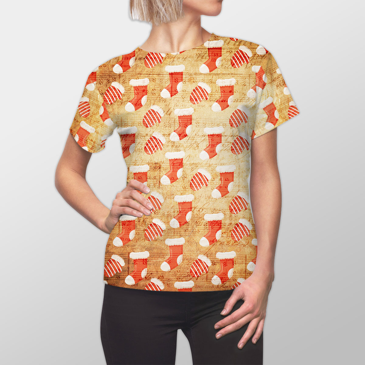 Red Socks And Christmas Oven Mitts Women Cut Sew Tee