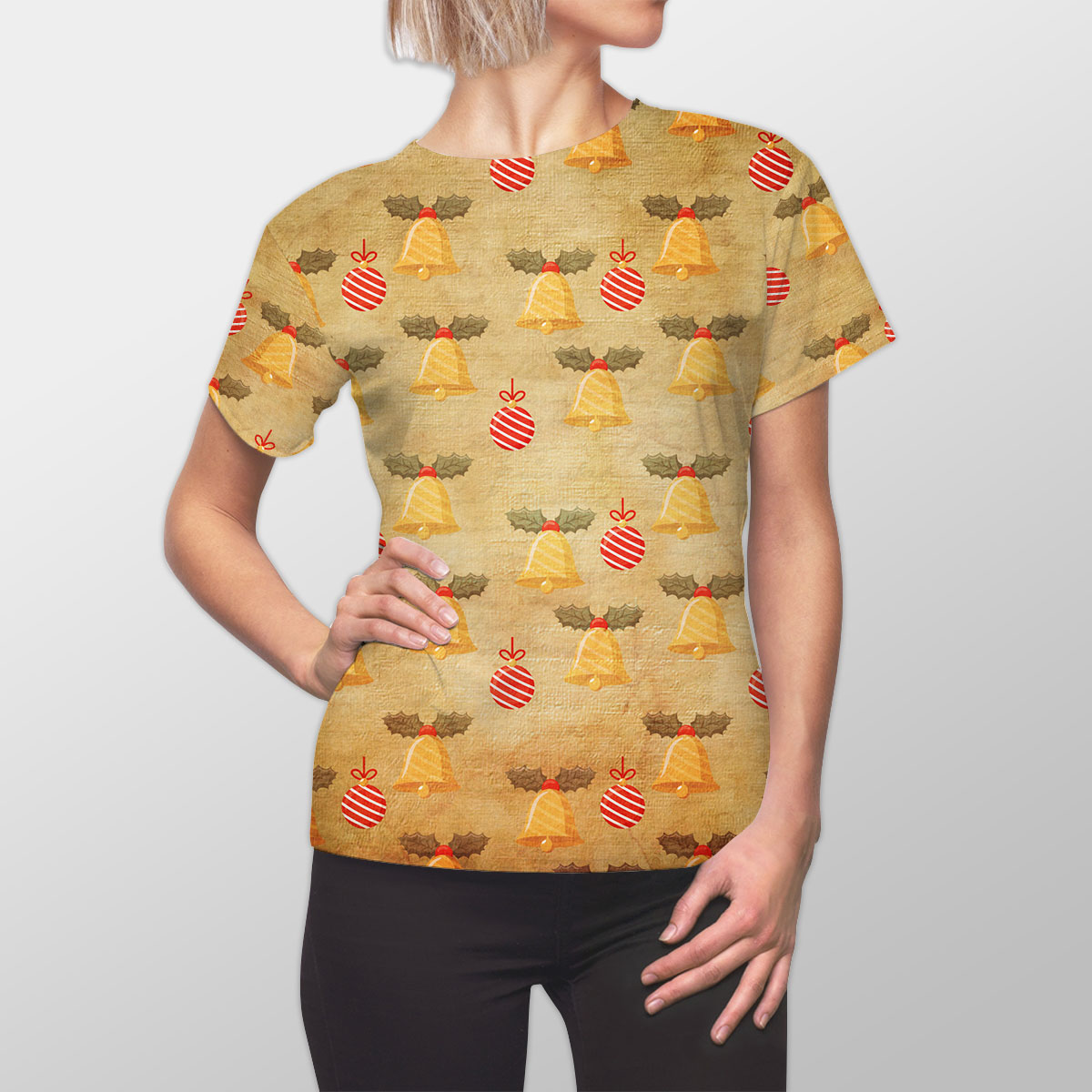 Vintage Christmas With Bells And Christmas Baubles Women Cut Sew Tee