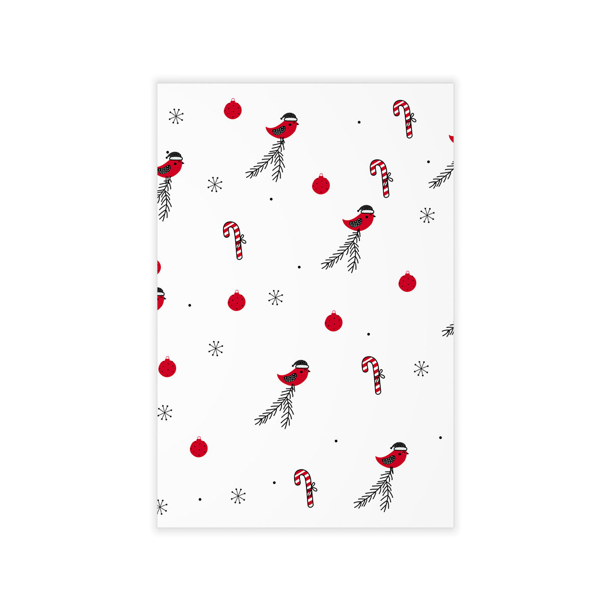 Cardinal Bird With Santa Hat, Candy Canes, Christmas Balls And Snowflake Clipart Seamless White Pattern Wall Decals