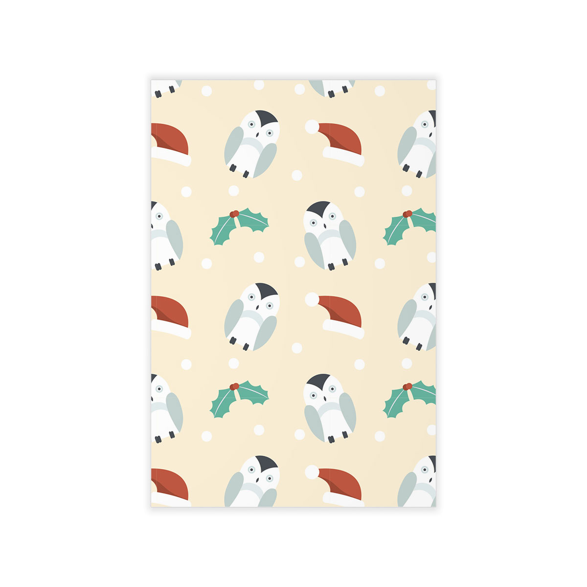 Christmas Penguins, Holly Leaf On Light Yellow Background Wall Decals