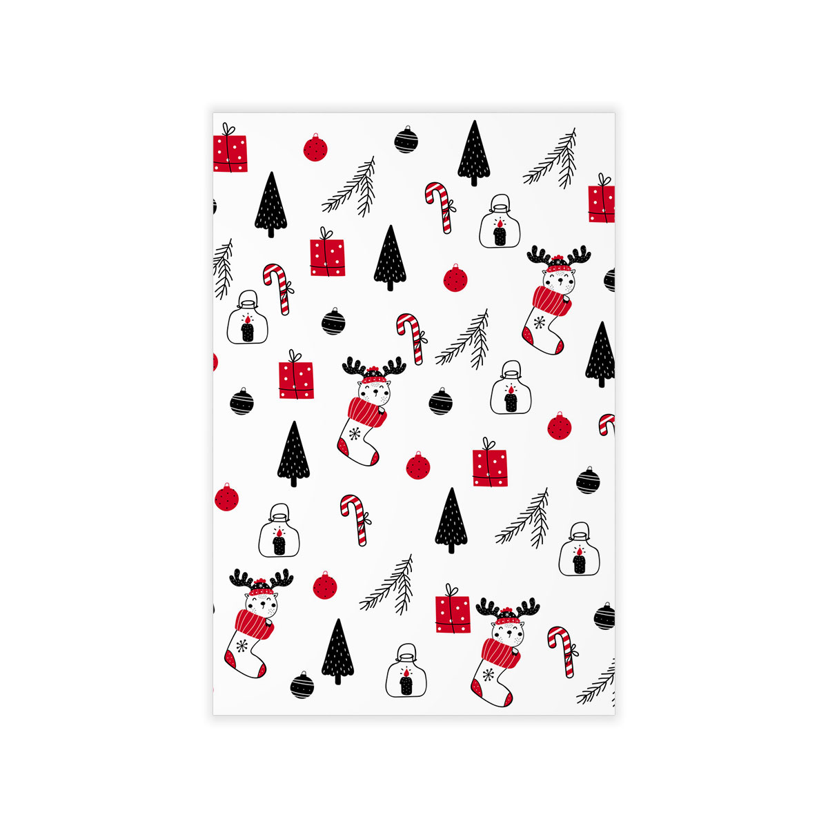 Reindeer Clipart In Hand Drawn Red Socks, Christmas Balls, Candy Canes, And Christmas Gifts Seamless White Pattern Wall Decals