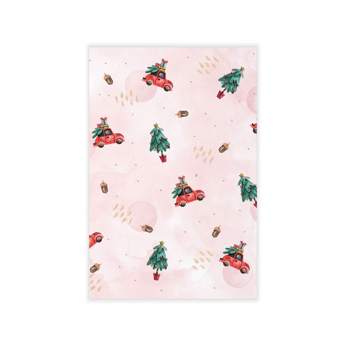 Watercolor Christmas Car With Gifts And Acorns Pink Pattern Wall Decals
