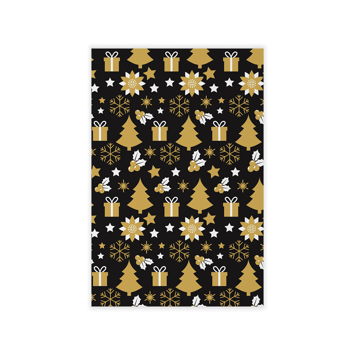 White And Gold Christmas Gift, Christmas Tree, Snowflake On Black Background Wall Decals