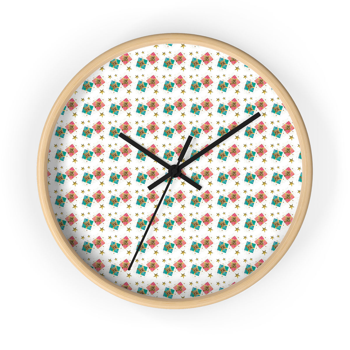 Christmas Gifts, Christmas Present Ideas, Christmas Pattern Printed Wooden Wall Clock