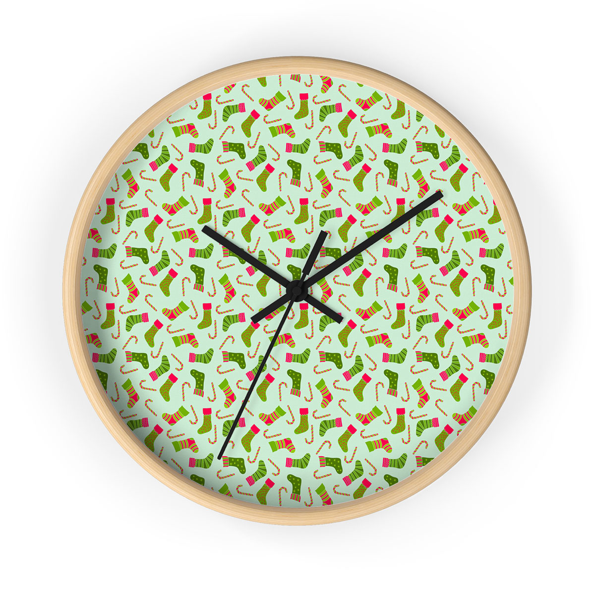 Christmas Socks, Colorful Socks And Candy Canes Printed Wooden Wall Clock