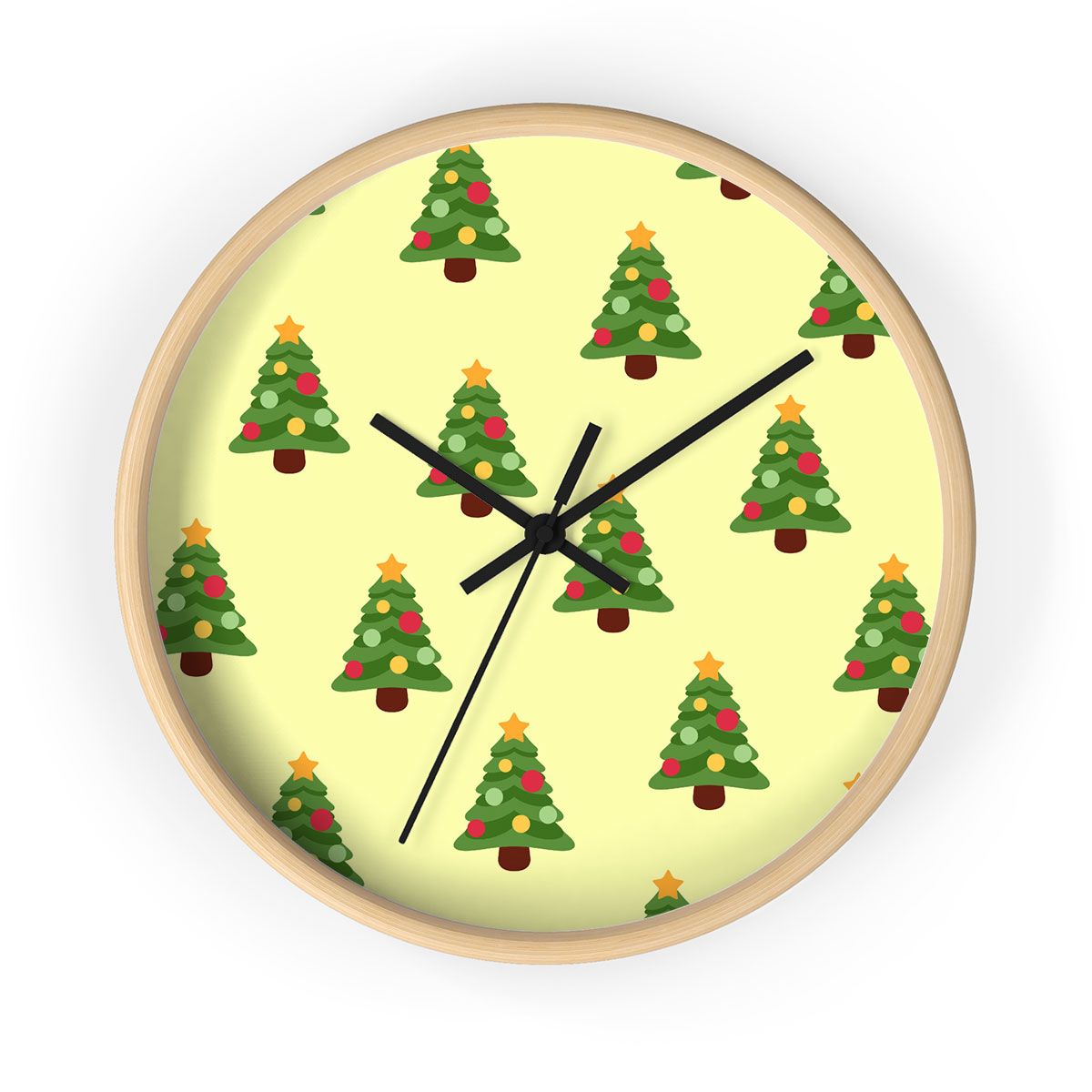 Christmas Tree, Pine Tree, Christmas Balls Printed Wooden Wall Clock