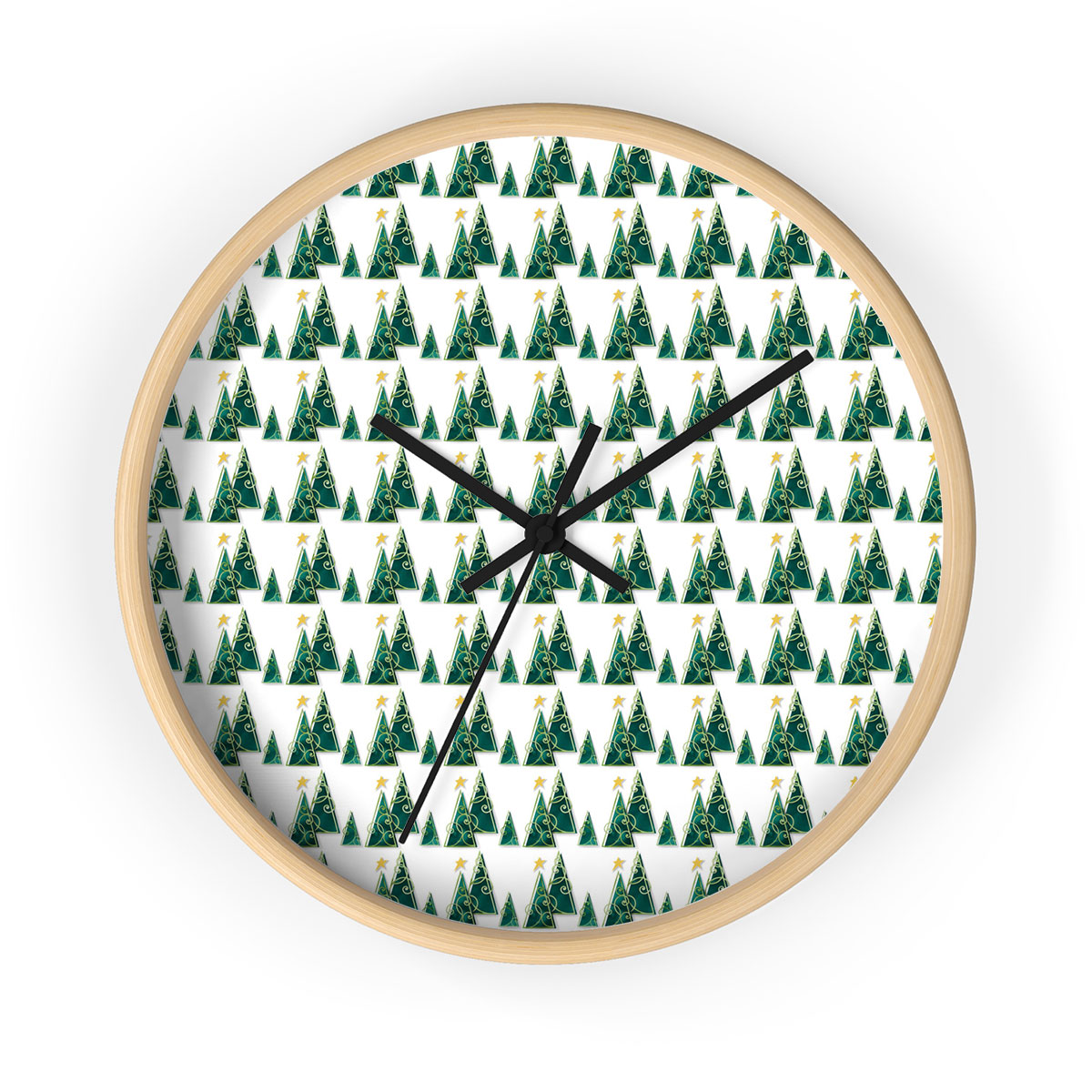 Christmas Tree, Pine Tree, Christmas Tree Star Topper Printed Wooden Wall Clock