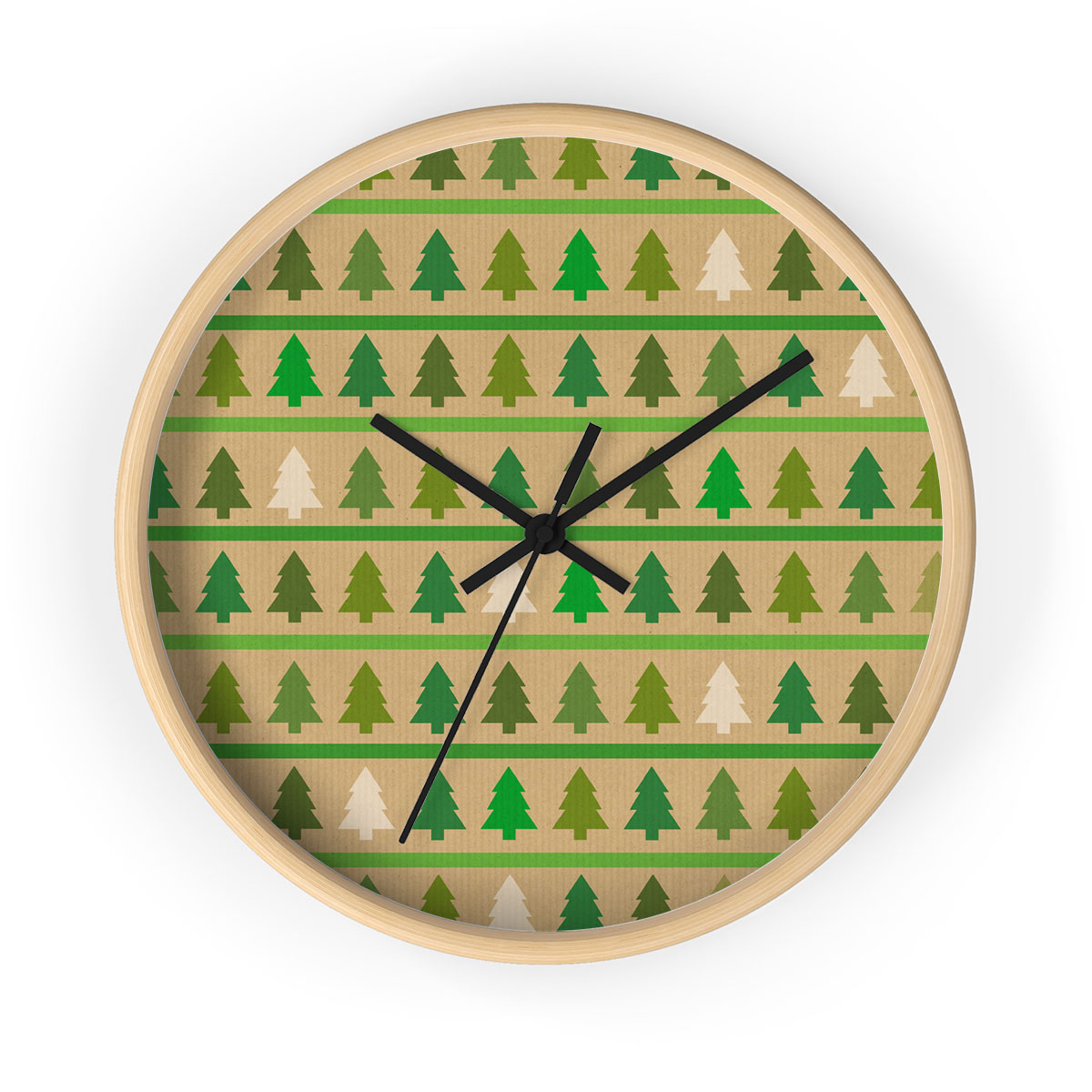Christmas Tree, Pine Tree, Pine Tree Drawing Printed Wooden Wall Clock