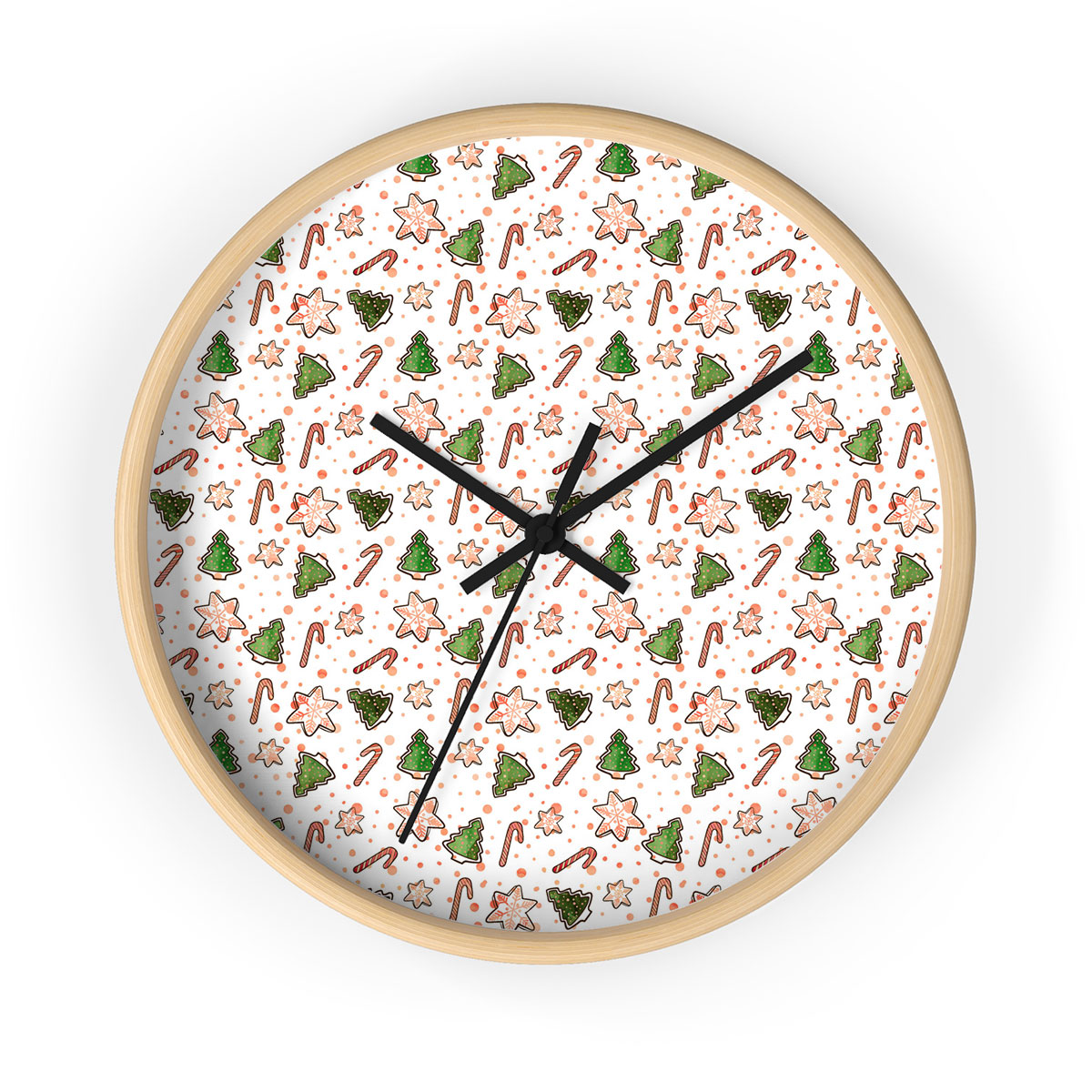 Christmas Tree, Pine Tree, Snowflake And Candy Canes Printed Wooden Wall Clock