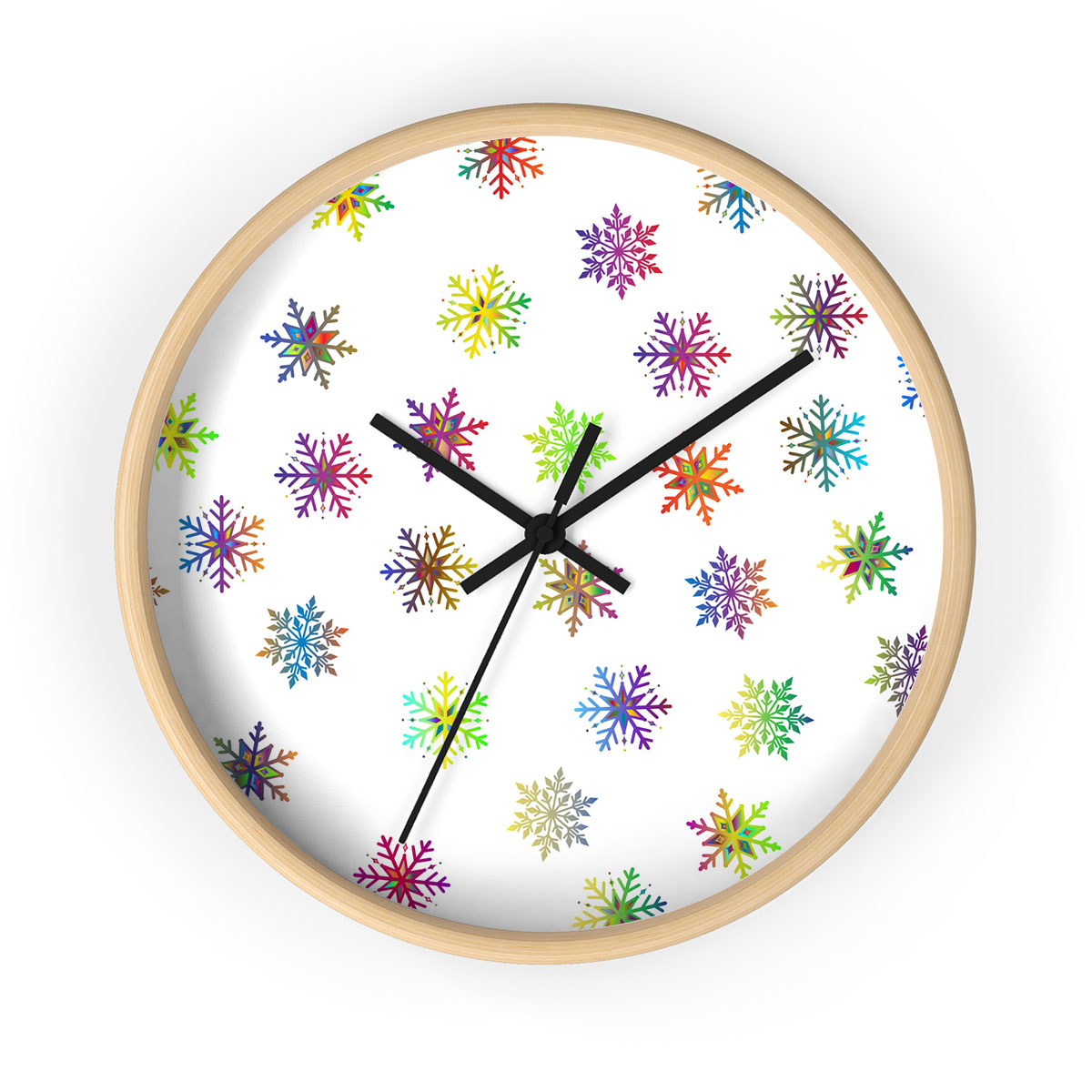 Colorfull Christmas Snowflake Clipart Seamless Pattern Printed Wooden Wall Clock