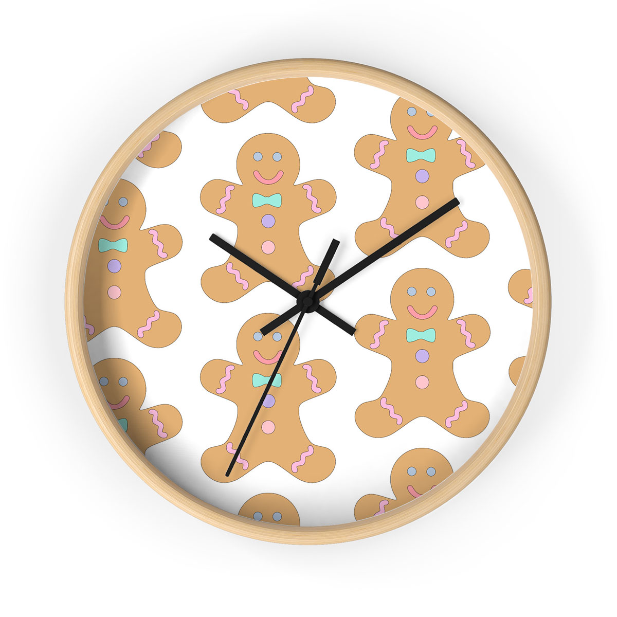 Cute Gingerbread Man Cookies Seamless Pattern Printed Wooden Wall Clock