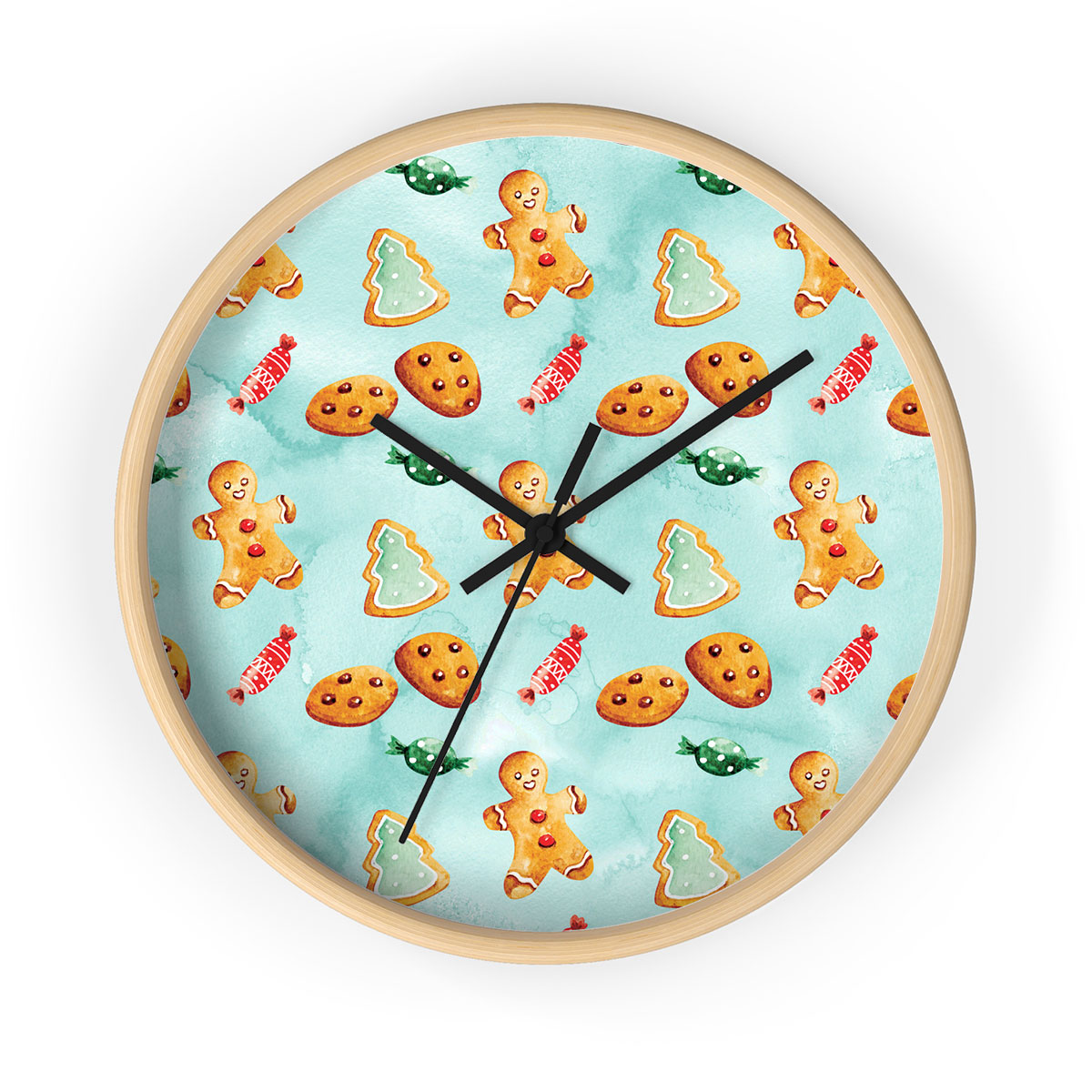 Gingerbread, Christmas Candy, Gingerbread Man Cookies Printed Wooden Wall Clock