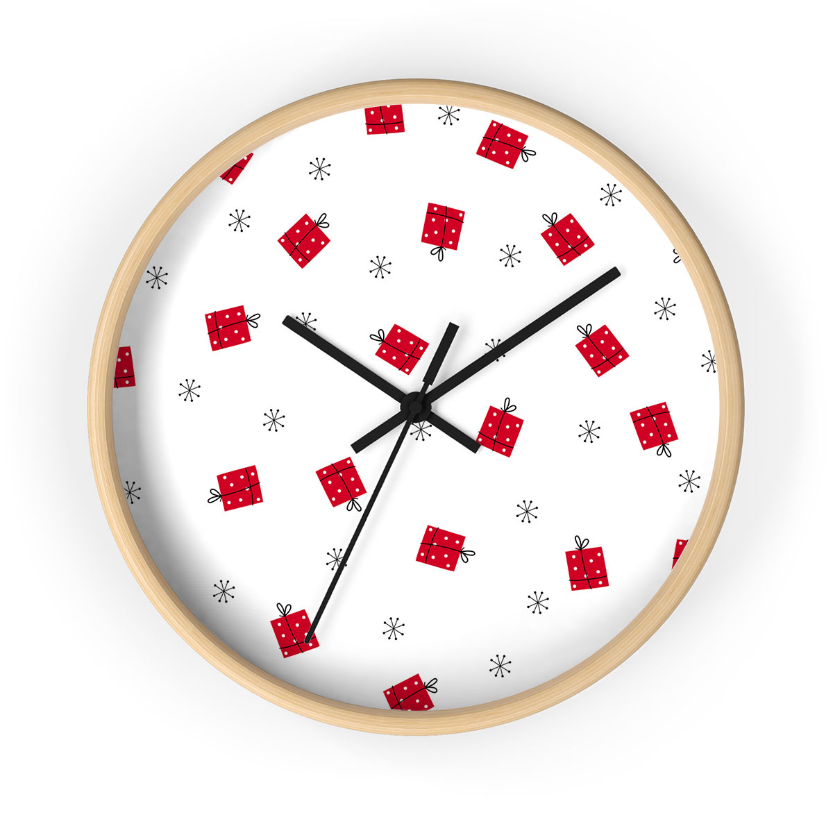 Hand Drawn Christmas Gifts, Snowflake Clipart Seamless White Pattern Printed Wooden Wall Clock