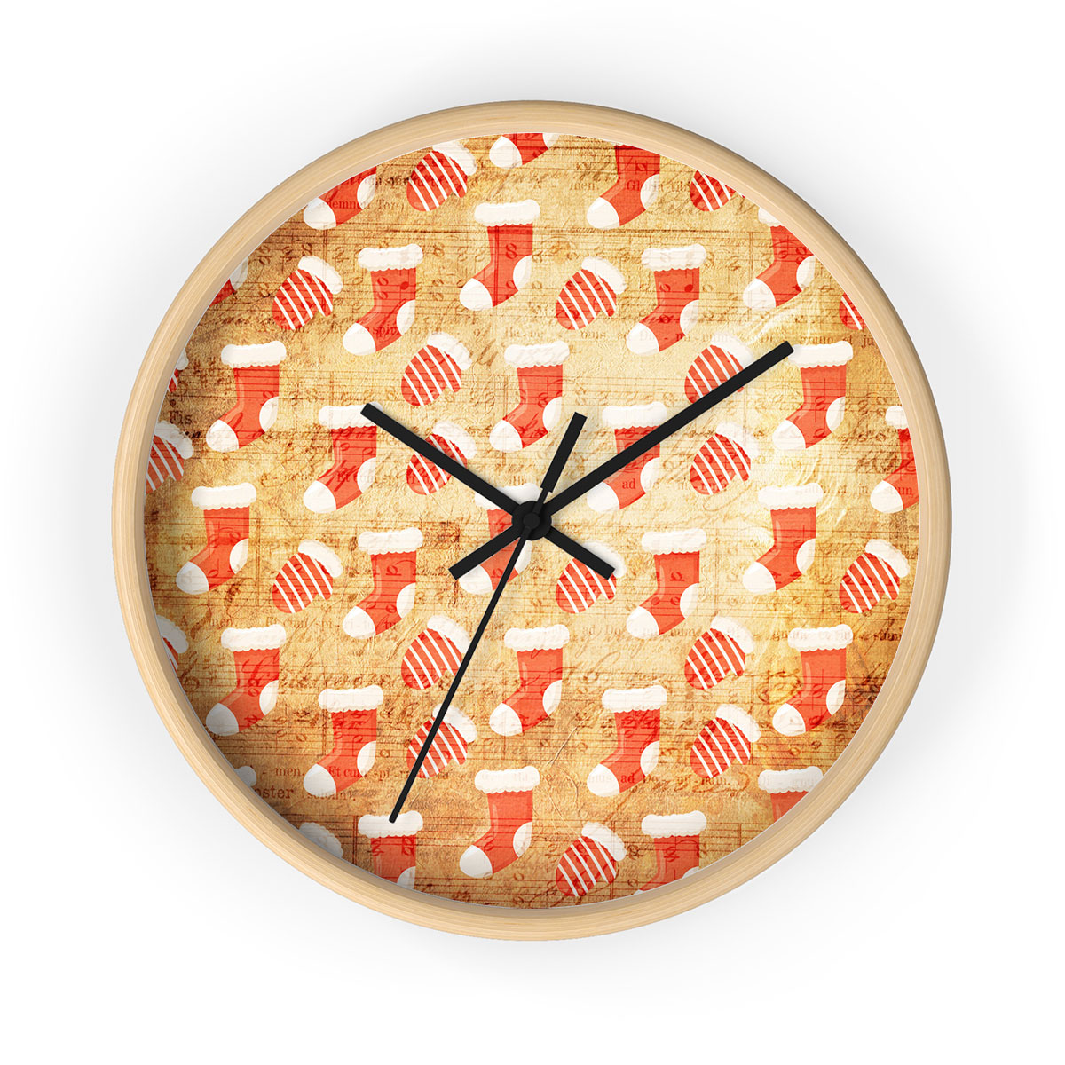 Red Socks And Christmas Oven Mitts Printed Wooden Wall Clock