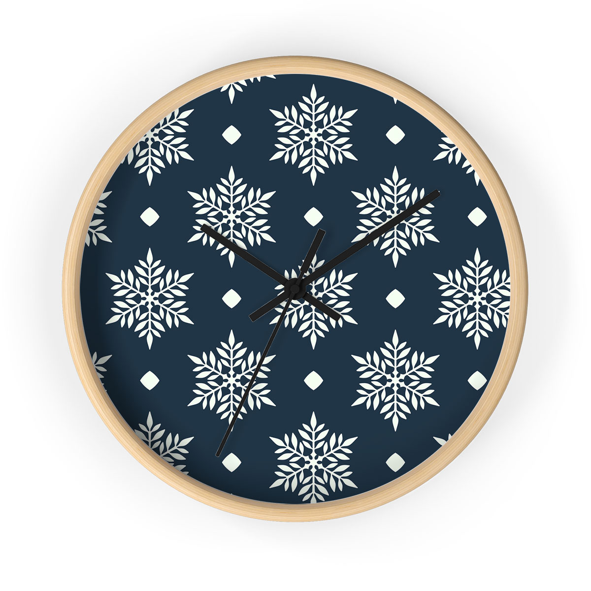 Snowflake On Dark Blue Background Printed Wooden Wall Clock